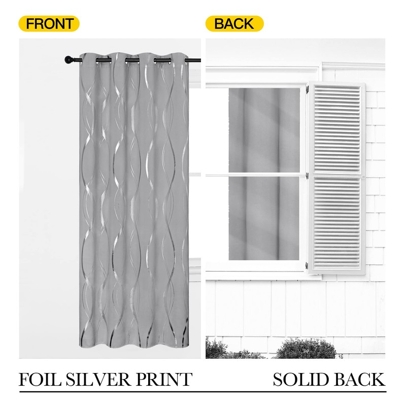 NICETOWN Kitchen Blackout Curtain Panels, Silver Grey, Set of 2,
