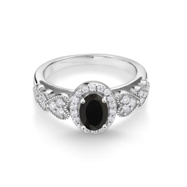 Gem Stone King 1.13 Cttw Black Onyx Engagement Ring For Women | 925 Sterling Silver | Oval 7X5MM | Gemstone Birthstone | Available in size 5, 6, 7, 8, 9