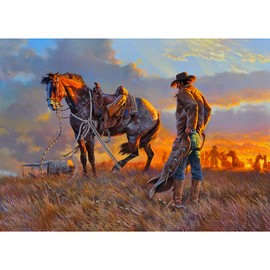 najiaxiaowu Wooden 1000 Pieces Jigsaw Puzzles for Adults, Elderly or Kids, Western Cowboy Rider Prairie Wind Flower Puzzle for Family Parent-Child, Art Decorations DIY Game Toy for Friend, Wife, Mom