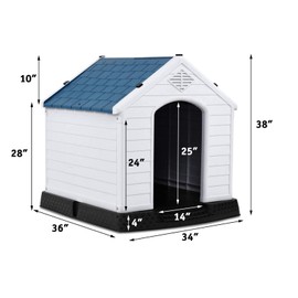 442 Trade Culver Pet Waterproof Plastic Dog Kennel with Air Vents and Elevated Floor for Indoor Outdoor Use Pet Dog House Winter House XLarge 38 inc (Blue)