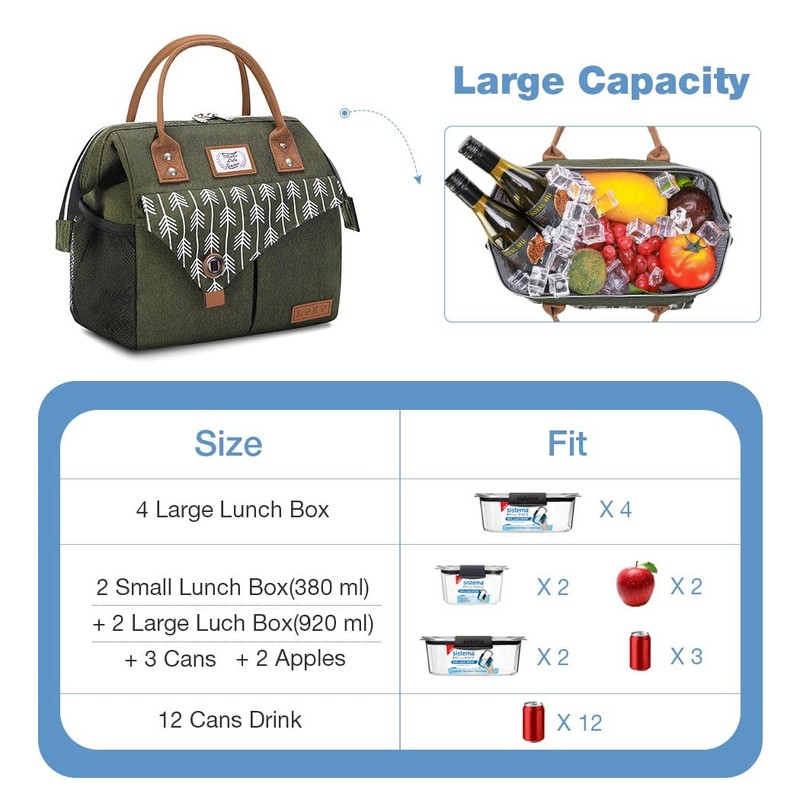Lekesky Women's Cool Bag, Insulated Lunch Bag, Leak-Proof, Wide Open