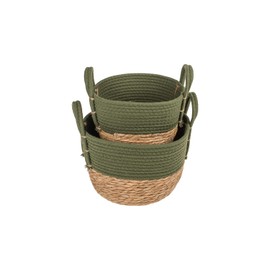 Set of 2 Storage Baskets with Side Handles - Stackable Storage Baskets for Magazines and Games for Living Room and Bedroom, Made of Cotton and Seaweed, 18 x 25 cm and 20 x 30 cm