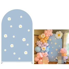 KONPON Daisies Arch Backdrop Fabric Cover Blue Arch Backdrop Stand Covers for Retro Groovy Birthday Party Baby Shower Decoration