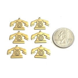 Unbranded 6 PC VINTAGE Telephone CHARM BRASS STAMPING FINDINGS /A7