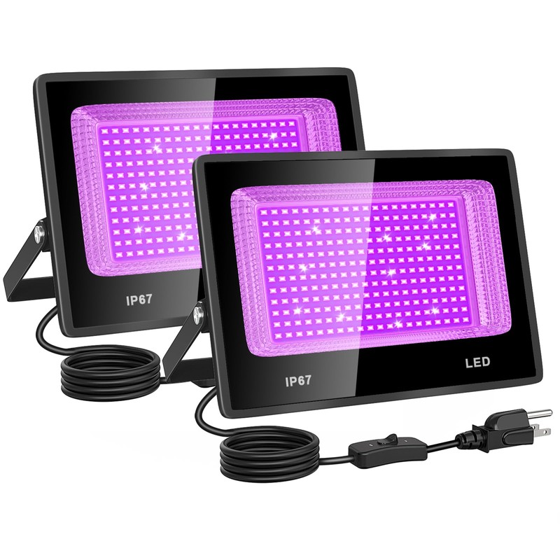 100W Luces Negras UV LED Reflector con 59in ON/OFF Enchufe(2PCS)