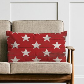 GTEXT Set of 2 Stars on Red Wood Background Pillow Covers 12 X 20 Inch Independence Day Throw Pillows Memorial Day Both Printed Flag Patriotic Lumbar Cushion Covers