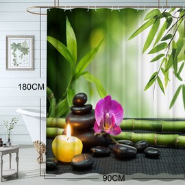 Whoiy Shower Curtain Orchid Shower Curtain 90x180cm Green Shower Curtain Polyester Anti-Mould Modern Shower Curtain