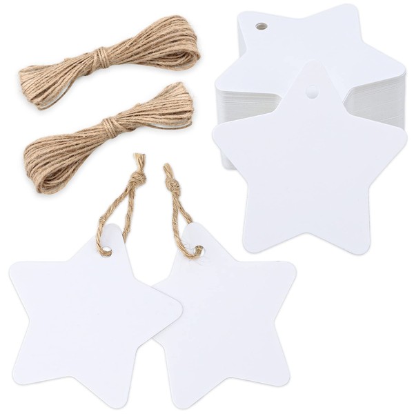 G2PLUS Christmas Gift Tags,Star Gift Tags,Blank Star Shaped Tags,100PCS Kraft Paper Gift Tags with String for DIY Arts&Craft,Party Favors, Wedding Favors,Holiday Decor(White)