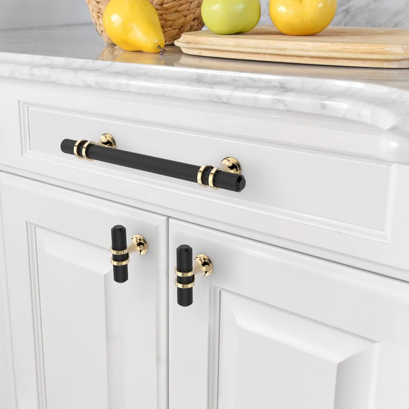 Amerdeco Pack of 10 Furniture Knobs Black Bar Handle Kitchen