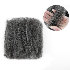 16inch Afro Kinkys Bulk Human Hair Human Hair for Locs/Twists/Braids/Repair Locs Afro Kinky Curly Bulk Can Bleach And Dye(#SALT&PEPPER,16inch 50g)