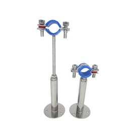 Stainless Steel Height-Adjustable Pipe Clamp - Wall/Ceiling Mounting for 25 mm to 27 mm Pipes, Heavy Duty Rustproof Pipe Bracket with Mounting Material, Extended Design, Set of 2