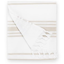 Laguna Beach Textile Co. Soft Turkish Fouta Beach Towel - White & Dune Tan, 400 GSM