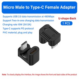 JORINDO 2 pcs Type-c to Micro USB Power Data Adapter.usb2.0 (5V2A) 10W 480Mbps USB C femle to Micro USB Male Charging Convertor Adapter 180 Degree U-Shaped Angle for Tablet & Mobile Phone