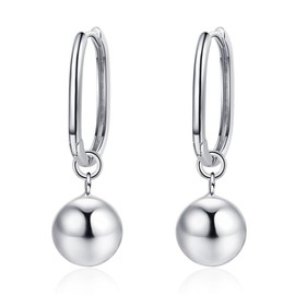 Silver Ball Leverback Earrings for Women White Gold Ball Dangle Earrings Polished Ball Drop Earrings Small Round Ball Beads Earrings Hypoallergenic Jewelry, Copper, No Gemstone