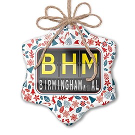NEONBLOND Christmas Ornament BHM Airport Code for Birmingham, AL Red White Blue Xmas