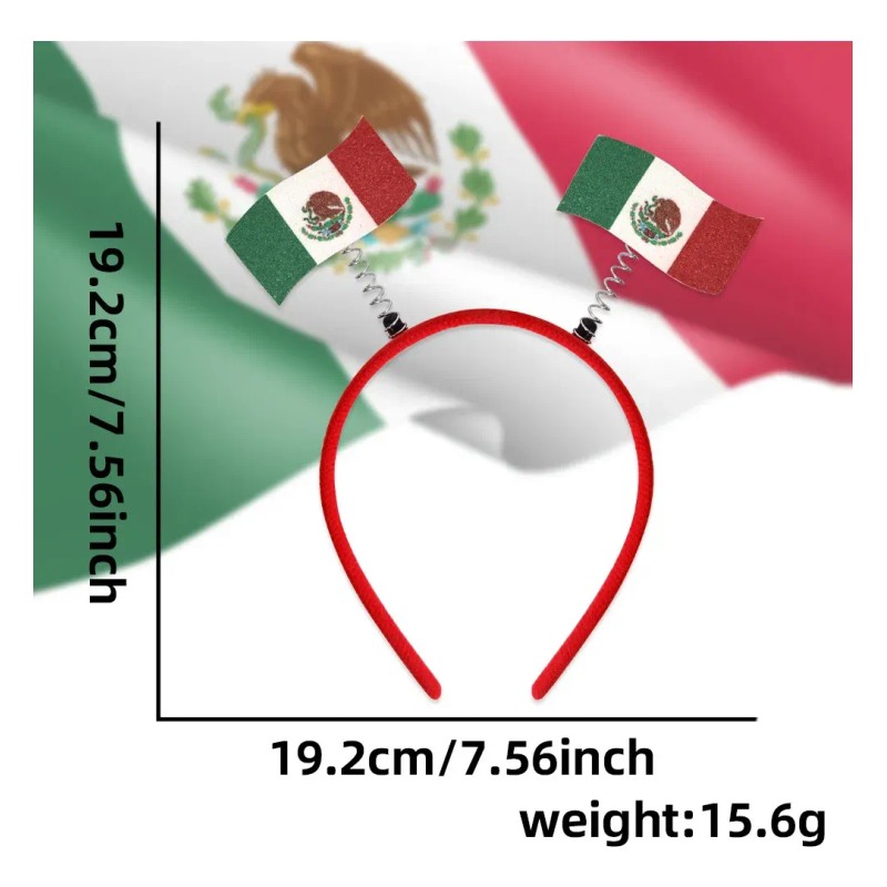 Diadema Mexico Bandera Resorte 2 Pzs Mundial Futbol