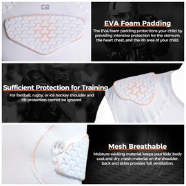 COOLOMG Youth Football Rib Protector Padded Compression Chest Protector Shirt Rugby White XL