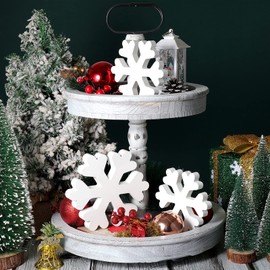 3 Pieces Snowflakes Wooden Plaque Snowflake Shape Wood Decorations Rustic Home Snowflake Ornaments Christmas Winter Snowflake Wood Art for Room Porch Wall (White, Pure Pattern)