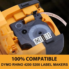 Label KINGDOM Rhino A18444 Industrial Vinyl Labels 1/2" Replace for DYMO 18444 Rhino 4200 Label Tape 12mm Black on White for DYMO Rhino 4200, 5200, 6000 Label Maker, 4-Pack