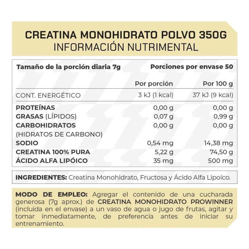Creatina Monohidrato En Polvo 350g Prowinner Sabor Natural