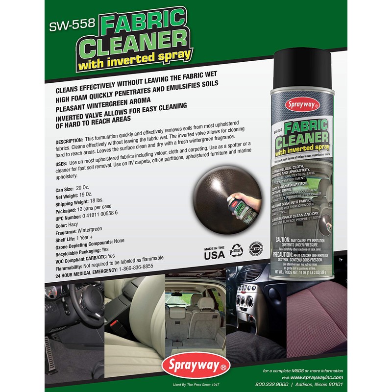 Sprayway SW558-12PK Fabric Cleaner with Inverted Spray, 19 oz, Pack