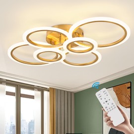 Vloitgol Gold Modern Flush Mount Ceiling Light,6 Rings Dimmable LED Modern Ceiling Light Fixture with Remote,Close to Ceiling Lamp for Living Room Bedroom Kitchen Lighting Fixtures Ceiling Mount