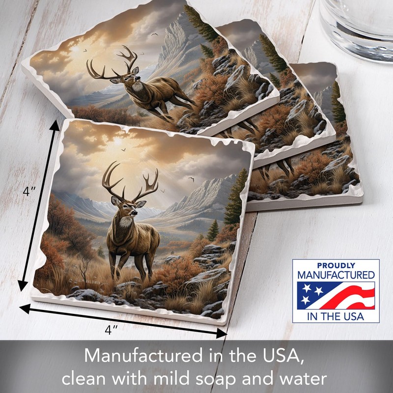 Thirstystone Woodland Deer 4-Pack Tumbled Tile Stone Coasters with Protective