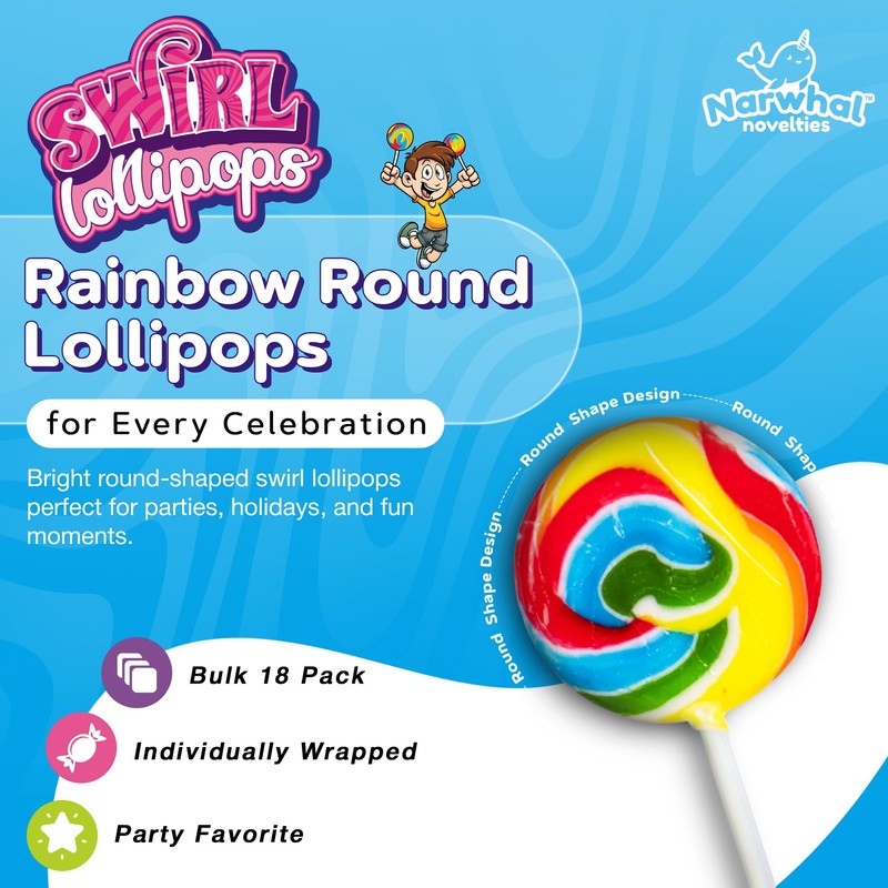 Rainbow Round Lollipops Swirl 18 PCS - Bulk Swirl Lollipops