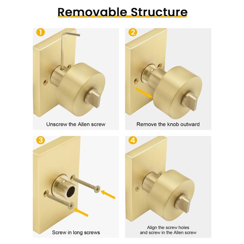 Goldenwarm Gold Door Knobs Interior, Zinc Alloy Brushed Gold Privacy