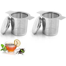 Strixorn 2 x Stainless Steel Tea Strainer with Lid and Double Handle, Tea Strainer for Loose Tea, Tea Strainer for Pots and Teapots, Fine Mesh Tea Infuser, Tea Strainer for Most Tea Cups, Tea Bowls