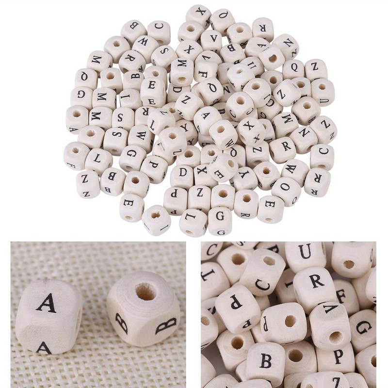 Wooden Letter Beads, Letter Beads, 100 Pieces Cube Beads Cube