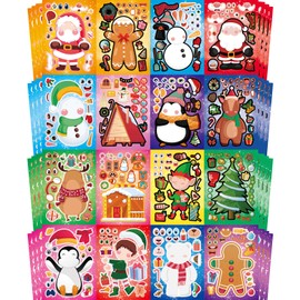 Aowplc Christmas Stickers 64 Sheets Make Your Own Christmas Characters Stickers for Kids Christmas Party Favors Crafts Activities Supplies