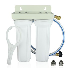 Mooncea Premier RV Water Filter System - 2 Stage with Hose Fitting,3/4" Lead-Free 304 Adapters, Reduces Chlorine, Bad Odors, Sediment, Compatible with RVs, Boats, Washing & Showering