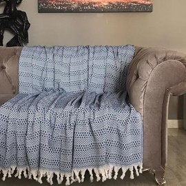 MK Pure Towel Modern Blue Square Pattern Sofa Cover