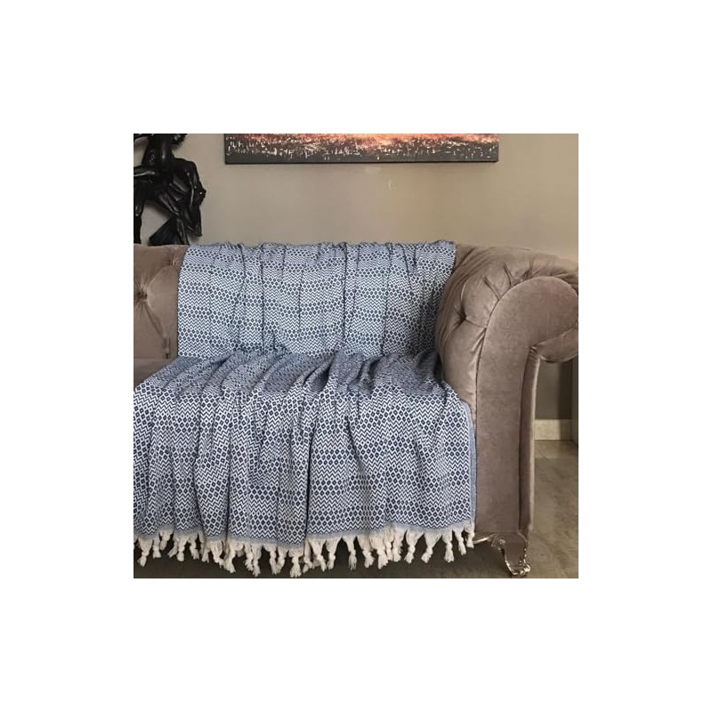 MK Pure Towel Modern Blue Square Pattern Sofa Cover