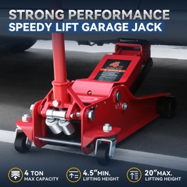 Auto Dynasty Hydraulic Low Profile Steel Floor Jack, Trolley Service Lift Car Garage Floor Jack, 4 Ton (8000 lbs) Capacity, Lifting Range 4.5" to 20", Red