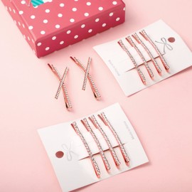 12 Pieces Rhinestone Bobby Pins Decorative Fancy Crystal Hair Clips Shiny Metal X Shaped Barrettes Bling Diamond Wedding Bridal Shower Hair Accessories for Women Ladies(Rose Gold,Fresh Style)