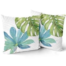 aportt Green Tropical Leaf Pillow Covers 18X18 Inch Monstera Palm Leaves Couch Pillow Cases Botanical Plant Summer Throw Pillows Set of 2 Home Decor for Living Room Bedroom Bed Cushion Outdoor