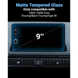 WEIPIN For 2022~2025 Civic (Touring/Sport Touring/Type R) Screen Protector 9 Inch Matte Anti-Glare Tempered Glass Touchscreen *1 Accessories 9H Hardness Glass - No More Glare&Fingerprint