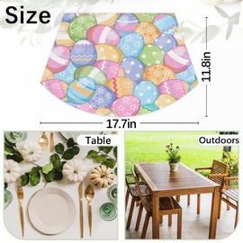 Easter PVC Placemats for Round Table Set of 4 with Round Centerpiece Mat, Happy Easter Cartoon Colorful Eggs Wedge Table Mats Washable Heat Resistant Dining Table Mat for Kitchen Christmas Party