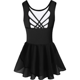 Tegmk Girls Tank Ballet Leotards with Skirt Toddler Dance Dress,Cute Butterfly Hollow Back(7013-06-L)