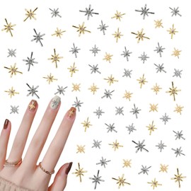 Nail Parts, Star, 60 Pieces, Cute, Stylish, Y2k, Landmine, Star, Cross, 0.2 inch (6 mm), 0.3 inches (8 mm), 3D Dimensional, Nail Parts, Silver Gold, Nail Stone, Nail Art, Metal, Decorative Parts, Gel