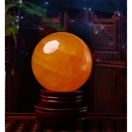 Citrine Round Citrine Topaz Citrine Crystal Ball Purifying Ripple Crystal Ball Ornaments Yellow with Wooden Base (3CM)