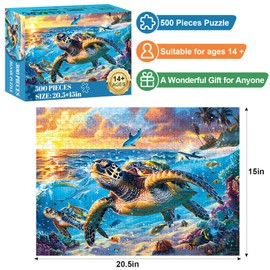 500 Piece Puzzle for Adults-Sea Turtle Puzzle| Recycled Cardboar Jigsaw Puzzles 500 Pieces | Challenging Family Activity Great Gift Idea for Family Friends | Difficult Puzzles Size 20.5X 15 inches