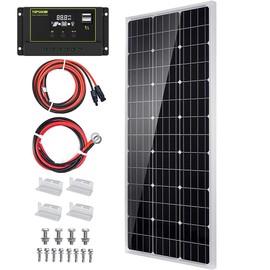 Topsolar Solar Panel Kit 100 Watt 12 Volt Monocrystalline Off Grid System for Homes RV Boat + 30A 12V/24V Solar Charge Controller +Solar Cables + Z-Bracket for Mounting