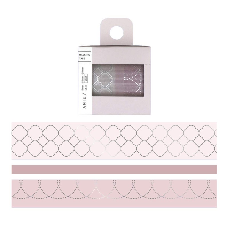 WORLDCRAFT AM-MT3SET-001 Masking Tape AMIE 3 Rolls Pink