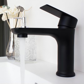 SevenGelok Black Bathroom Faucets One Hole Sink Faucet Single Handle 1 Hole Vanity SUS304 Stainless Steel Faucet for Bathroom Sink NO-Lead Matte Black Bathroom Faucet, SF8-BK