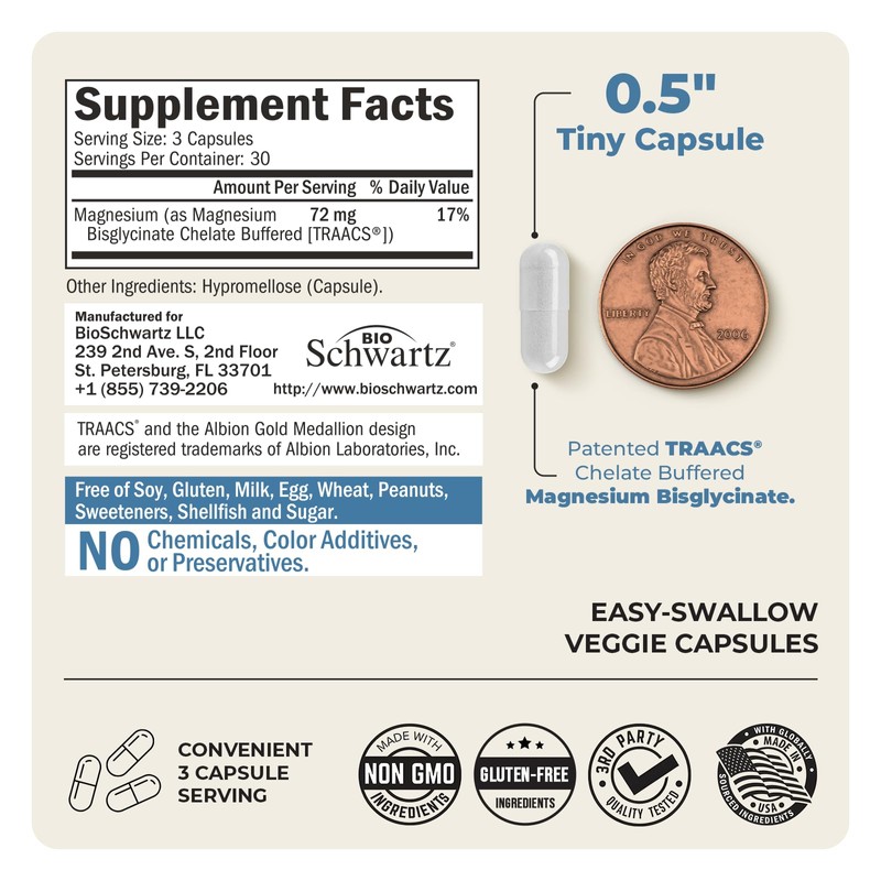 Magnesium Bisglycinate 100% Chelate No-Laxative Effect - Maximum Absorption &