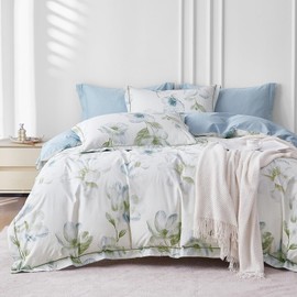 OAITE Duvet Cover Set Queen Size Floral Pattern 500 Thread Count Ultra Soft 100% Cotton Duvet Cover Sets 3-PC, Breathable Duvet Cover with Zipper Closure & Corner Ties