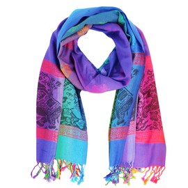 PASKMLNA Double Side Rainbow Silky Tropical Colorful Exotic Pashmina Wrap Shawl Scarf (063-Royal Blue)